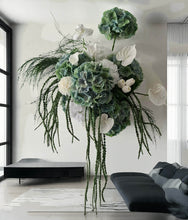 Load image into Gallery viewer, Popular green & white LARGE hanging flowers – Style 2 - HIRE ONLY