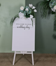 Load image into Gallery viewer, Green & white flowers event welcome sign - HIRE ONLY