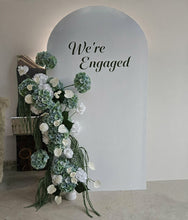 Load image into Gallery viewer, White arch & 3 x green & white flowers - HIRE ONLY