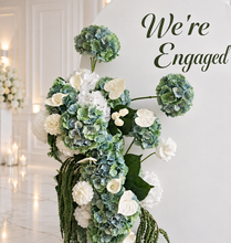 Load image into Gallery viewer, White arch & 3 x green & white flowers - HIRE ONLY