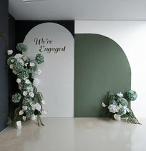 Load image into Gallery viewer, White & Olive arch & 4 x green & white flowers