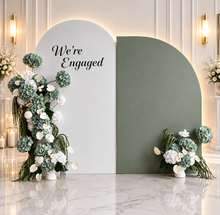 Load image into Gallery viewer, White & Olive arch & 4 x green & white flowers