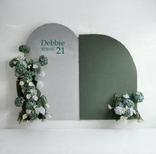 Load image into Gallery viewer, White & Olive arch & 4 x green & white flowers