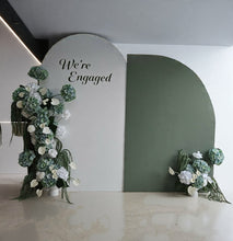 Load image into Gallery viewer, White & Olive arch & 4 x green & white flowers