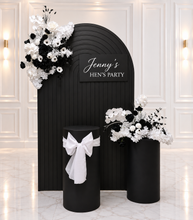 Load image into Gallery viewer, Black ripple arch, 2 x flowers & 2 x plinths - HIRE ONLY