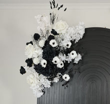 Load image into Gallery viewer, Black & white package - 2 x Black arch, 2 x flowers & 2 x plinths - HIRE ONLY