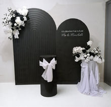 Load image into Gallery viewer, Black & white package - 2 x Black arch, 2 x flowers & 2 x plinths - HIRE ONLY