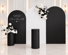 Load image into Gallery viewer, Black & white package - 3 x arch, 2 x flowers & 2 x plinths - HIRE ONLY