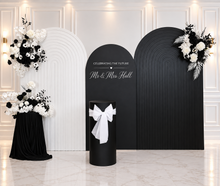 Load image into Gallery viewer, Black & white package - 3 x arch, 3 x flowers & 2 x plinths - HIRE ONLY