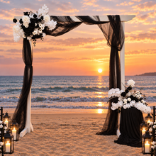 Load image into Gallery viewer, White arbour black & white flowers x 2 - HIRE ONLY