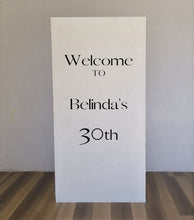 Load image into Gallery viewer, Small white rectangular arch backdrop / welcome sign - HIRE ONLY
