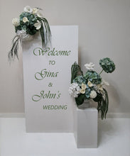 Load image into Gallery viewer, Small white rectangular arch backdrop / welcome sign - HIRE ONLY