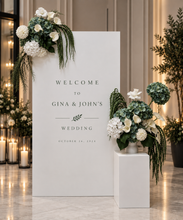 Load image into Gallery viewer, Small white rectangular arch backdrop / welcome sign - HIRE ONLY