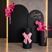 Load image into Gallery viewer, Black & pink package - 2 x black arch, 2 x flowers & 2 x plinths - HIRE ONLY