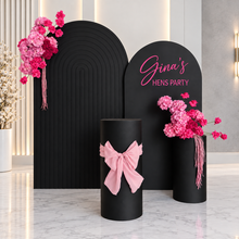 Load image into Gallery viewer, Black & pink package - 2 x black arch, 2 x flowers & 2 x plinths - HIRE ONLY