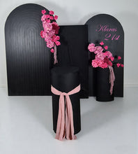 Load image into Gallery viewer, Black & pink package - 3 x black arch, 2 x flowers & 2 x plinths - HIRE ONLY