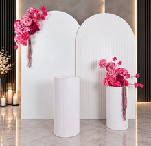 Load image into Gallery viewer, Pink package – 2 x white arch, 2 x flowers, 1 x plinth - HIRE ONLY