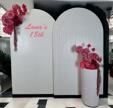Load image into Gallery viewer, Pink package – 2 x white arch, 2 x flowers, 1 x plinth - HIRE ONLY