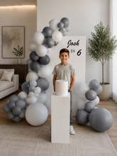 Load image into Gallery viewer, Kids Birthday BOY - Small backdrop, balloons & cake stand - HIRE ONLY