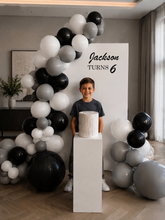 Load image into Gallery viewer, Kids Birthday BOY - Small backdrop, balloons & cake stand - HIRE ONLY