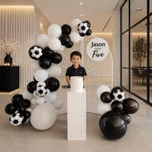 Load image into Gallery viewer, Kids Birthday BOY - Mesh backdrop, balloons & cake stand - HIRE ONLY