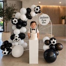 Load image into Gallery viewer, Kids Birthday BOY - Mesh backdrop, balloons & cake stand - HIRE ONLY