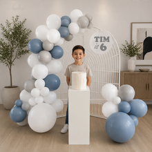 Load image into Gallery viewer, Kids Birthday BOY - Mesh backdrop, balloons & cake stand - HIRE ONLY