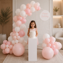 Load image into Gallery viewer, Kids Birthday GIRL - Mesh backdrop, balloons & cake stand - HIRE ONLY