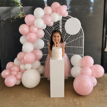 Load image into Gallery viewer, Kids Birthday GIRL - Mesh backdrop, balloons & cake stand - HIRE ONLY