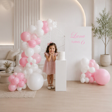 Load image into Gallery viewer, Kids Birthday GIRL - 2 x backdrop, balloons & cake stand - HIRE ONLY