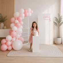 Load image into Gallery viewer, Kids Birthday GIRL - 2 x backdrop, balloons & cake stand - HIRE ONLY