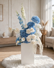 Load image into Gallery viewer, Modern Blue & White Flower arrangement - HIRE ONLY