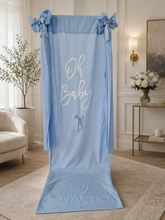 Load image into Gallery viewer, Oh Baby Blue & White Fabric Welcome Sign - HIRE RANGE