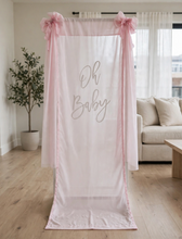 Load image into Gallery viewer, Oh Baby Pale pink & White Fabric Welcome Sign - HIRE ONLY