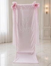 Load image into Gallery viewer, Oh Baby Pale pink & White Fabric Welcome Sign - HIRE ONLY