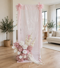 Load image into Gallery viewer, Oh Baby Pale pink & White Fabric Welcome Sign & Flower Arrangement - HIRE ONLY