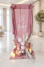 Load image into Gallery viewer, Oh Baby Dusty pink & White Fabric Welcome Sign & Flower Arrangement - HIRE ONLY