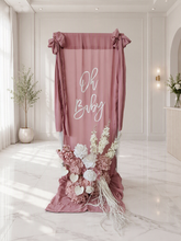 Load image into Gallery viewer, Oh Baby Dusty pink & White Fabric Welcome Sign & Flower Arrangement - HIRE ONLY