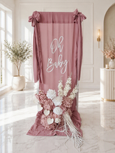 Load image into Gallery viewer, Oh Baby Dusty pink & White Fabric Welcome Sign & Flower Arrangement - HIRE ONLY