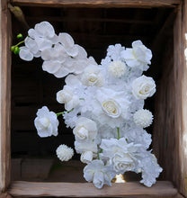 Load image into Gallery viewer, White hanging flowers MEDIUM - backdrop / arbour / easel - HIRE ONLY