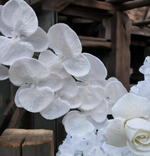 Load image into Gallery viewer, White hanging flowers MEDIUM - backdrop / arbour / easel - HIRE ONLY