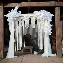 Load image into Gallery viewer, White wooden arbour & flowers w macrame - Advanced - HIRE ONLY