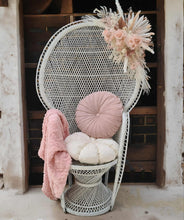 Load image into Gallery viewer, White peacock chair & dusty pastel pink chair flowers - HIRE ONLY
