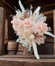 Load image into Gallery viewer, White peacock chair & dusty pastel pink chair flowers - HIRE ONLY
