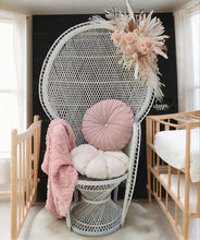 Load image into Gallery viewer, White peacock chair & dusty pastel pink chair flowers - HIRE ONLY