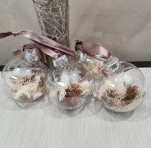Load image into Gallery viewer, Set of 4 Preserved Flowers Christmas baubles in earth colours