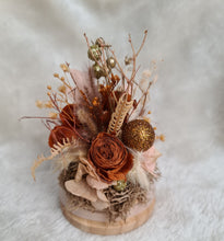 Load image into Gallery viewer, Preserved flowers Mini Christmas glass dome – Rustic peach/orange