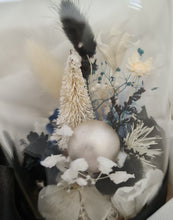 Load image into Gallery viewer, Mini Preserved flowers Xmas dome with glitter bauble – Blue, black & white