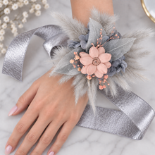 Load image into Gallery viewer, Super fluffy grey & blush pink everlasting flowers – school formal / prom corsage