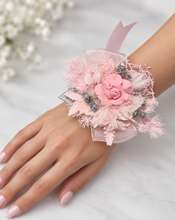 Load image into Gallery viewer, Everlasting flowers school formal / prom / wedding corsage pink & silver glitter